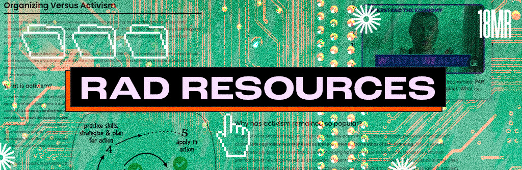 ID: Green motherboard-style graphic with 8-bit style icons including file folders, stars, and pointer cursor decorating the graphic. There is a screenshot from the YouTube channel Gary Economics. Text reads: Rad resources.