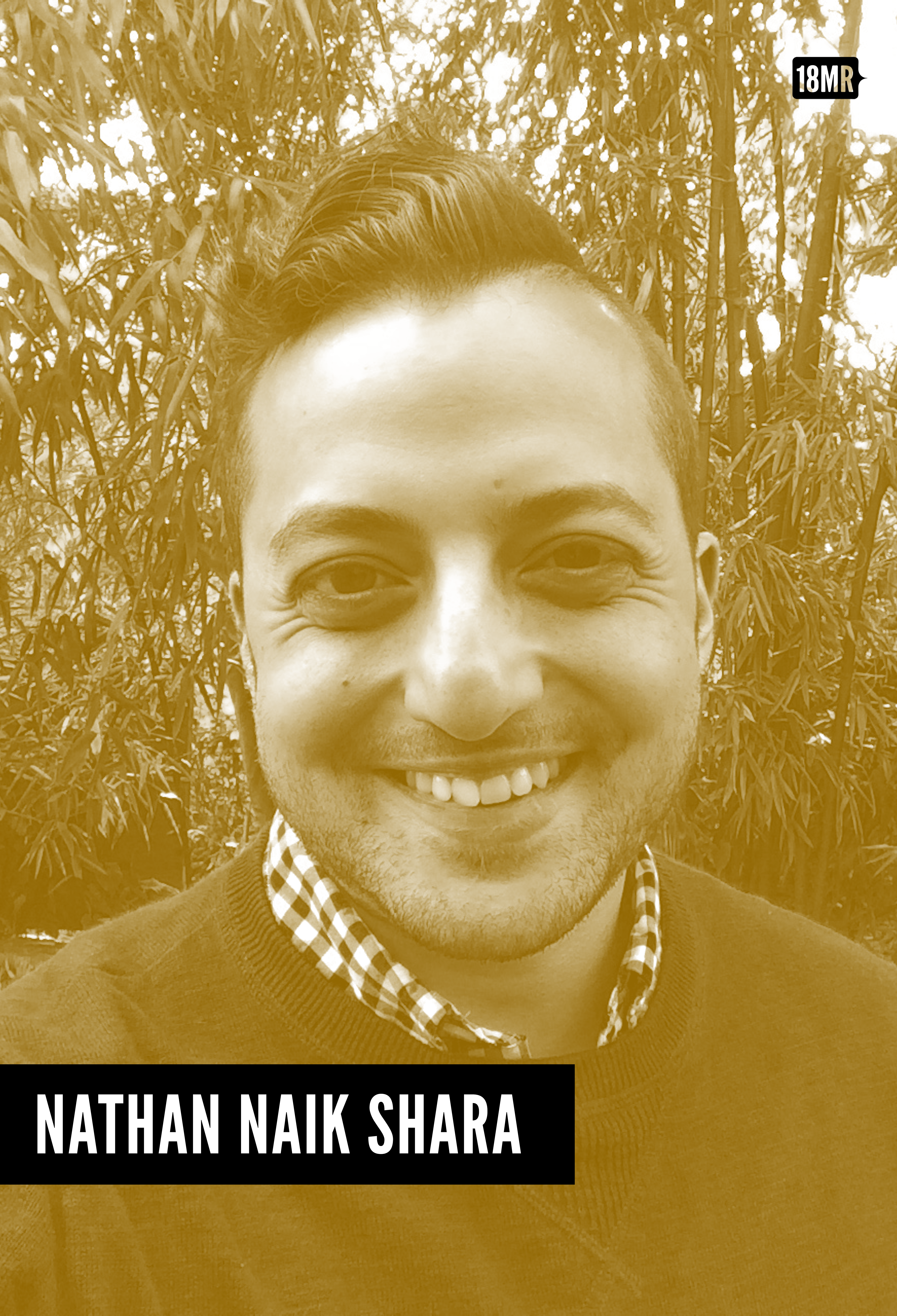Headshot of a trans and queer South Asian person smiling with a yellow wash over the image. Bold text reads, “WHAT IS HEALING FOR ASIAN AMERICANS?” and “NATHAN NAIK SHARA, GENERATIVE SOMATICS TEACHER.”